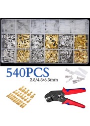 540pcs/lot 2.8/4.8/6.3mm Female and Male Crimp Terminal Connector Gold Copper/Silver Car Speaker Electrical Wire Connectors Set