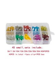 5-40A Auto Fuse For 27pcs Medium/45pcs Small Type With Light In 1 Box Car Fuse 32V Plug In Type