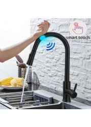 DQOK Kitchen Faucet Pull Out Brushed Nickel Sensor Stainless Steel Black Smart Mixed Induction Tap Touch Control Sink Faucet