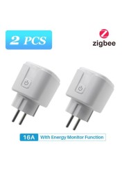 Tuya Zigbee Smart Plug 16A EU Socket with 110V 220V Power Monitoring Port Adapter APP Control Works with Alexa Google Home