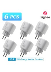 Tuya Zigbee Smart Plug 16A EU Socket with 110V 220V Power Monitoring Port Adapter APP Control Works with Alexa Google Home