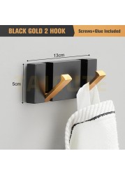 TAICUTE Folding Towel Hanger 2 Ways Fitting Wall Hooks Coat Clothes Rack for Bathroom Kitchen Bedroom Hallway, Black Gold