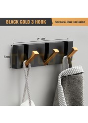 TAICUTE Folding Towel Hanger 2 Ways Fitting Wall Hooks Coat Clothes Rack for Bathroom Kitchen Bedroom Hallway, Black Gold