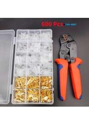 600pcs Female and Male Crimp Termination, Electrical Connector, Fastening Terminal Kit, Golden Plug-in 2.8/4.8/6.3mm Cold Press Pliers