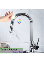 Black Touch Spring Kitchen Mixer Faucets Quality Brass Hot Cold Pull Kitchen Mixer Taps Smart Sensor Touch Kitchen Faucet