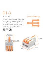 25/50/100pcs Quick Connector Compact Splitter Splicing Terminal Block M3 Screw Fixing Wire Connector for Connecting Electrical Cables