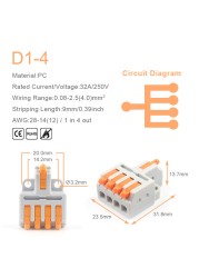 25/50/100pcs Quick Connector Compact Splitter Splicing Terminal Block M3 Screw Fixing Wire Connector for Connecting Electrical Cables