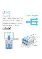 25/50/100pcs Quick Connector Compact Splitter Splicing Terminal Block M3 Screw Fixing Wire Connector for Connecting Electrical Cables