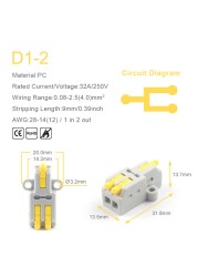 25/50/100pcs Quick Connector Compact Splitter Splicing Terminal Block M3 Screw Fixing Wire Connector for Connecting Electrical Cables