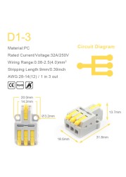 25/50/100pcs Quick Connector Compact Splitter Splicing Terminal Block M3 Screw Fixing Wire Connector for Connecting Electrical Cables