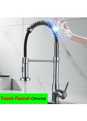 Hot Cold Touch Spring Kitchen Faucets With Pull Out Sprayer Pull Out Kitchen Mixer Tap Black Smart Sensor Touch Kitchen Faucet