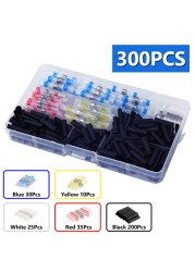 300pcs Electric Heat Shrink Butt Terminals Crimp Terminals Waterproof Welding Insulator Wire Twisting Cable Terminal Kit With 300W Hot Air Gun