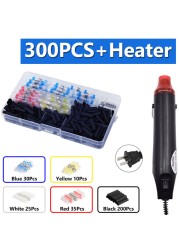 300pcs Electric Heat Shrink Butt Terminals Crimp Terminals Waterproof Welding Insulator Wire Twisting Cable Terminal Kit With 300W Hot Air Gun