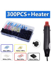 300pcs Electric Heat Shrink Butt Terminals Crimp Terminals Waterproof Welding Insulator Wire Twisting Cable Terminal Kit With 300W Hot Air Gun