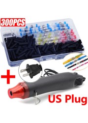 300pcs Electric Heat Shrink Butt Terminals Crimp Terminals Seal Welding Kit Waterproof Wire Twisting Cabling Connector With 300W Hot Air Gun