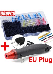 300pcs Electric Heat Shrink Butt Terminals Crimp Terminals Seal Welding Kit Waterproof Wire Twisting Cabling Connector With 300W Hot Air Gun