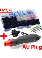 300pcs Electric Heat Shrink Butt Terminals Crimp Terminals Seal Welding Kit Waterproof Wire Twisting Cabling Connector With 300W Hot Air Gun