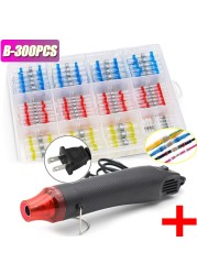 300pcs Electric Heat Shrink Butt Terminals Crimp Terminals Seal Welding Kit Waterproof Wire Twisting Cabling Connector With 300W Hot Air Gun