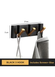 Black Golden Robe Hooks Folding Towel Hanger Aluminum Multifunctional Hook Wall Hooks Coat Clothes Holder for Kitchen Bathroom