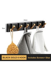 Black Golden Robe Hooks Folding Towel Hanger Aluminum Multifunctional Hook Wall Hooks Coat Clothes Holder for Kitchen Bathroom