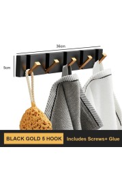 Foldable Towel Hanger Black Gold Clothes Rack Hanger Clothes Hook 2 Ways Installation Wall Hooks Wall Mounted Aluminum Kitchen Hook