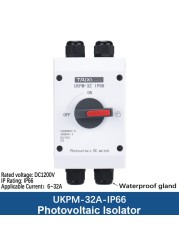 PV Electrical Isolator Solar Power Switch PV Photovoltaic DC Switch 1000V 1200V 32A 16A UKPM Outdoor Waterproof IP66