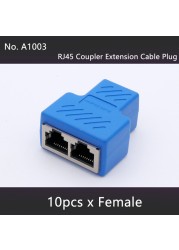 10pcs/lot RJ45 Network Cable 8P8C Splitter Coupler Connector Ethernet Extension Adapter 1xFemale to 2 Ways Adapter