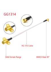 10pcs RG316 Coaxial Cable MMCX to SMA/RP-SMA Female Flange Panel Mount FPV Antenna Extension Cord for TBS Unite Pandark VTX