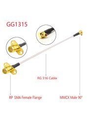 10pcs RG316 Coaxial Cable MMCX to SMA/RP-SMA Female Flange Panel Mount FPV Antenna Extension Cord for TBS Unite Pandark VTX