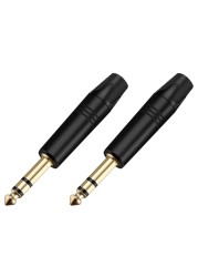 10pcs jack 6.35mm 3polester eo male plug connector tube aluminum copper gold plated 1/4 inch microphone plug audio cable connector