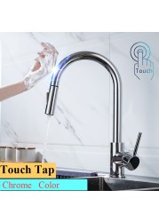 Touch On Kitchen Faucet With Pull Down Sprayer, Touch On Kitchen Sink Stainless Steel Faucet Hot Cold Sensor Kitchen Mixer Tap