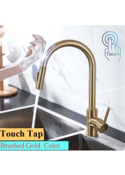 Touch On Kitchen Faucet With Pull Down Sprayer, Touch On Kitchen Sink Stainless Steel Faucet Hot Cold Sensor Kitchen Mixer Tap