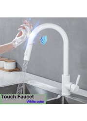 Touch On Kitchen Faucet With Pull Down Sprayer, Touch On Kitchen Sink Stainless Steel Faucet Hot Cold Sensor Kitchen Mixer Tap