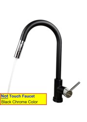 Touch On Kitchen Faucet With Pull Down Sprayer, Touch On Kitchen Sink Stainless Steel Faucet Hot Cold Sensor Kitchen Mixer Tap