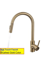 Touch On Kitchen Faucet With Pull Down Sprayer, Touch On Kitchen Sink Stainless Steel Faucet Hot Cold Sensor Kitchen Mixer Tap