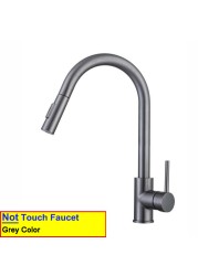 Touch On Kitchen Faucet With Pull Down Sprayer, Touch On Kitchen Sink Stainless Steel Faucet Hot Cold Sensor Kitchen Mixer Tap