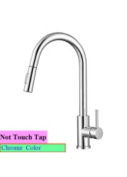 Brushed Nickel Touch Kitchen Faucets With Pull Down Sprayer Automatic Sensor Kitchen Mixer Tap Hot Cold Pull Out Touch Faucet