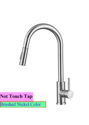 Brushed Nickel Touch Kitchen Faucets With Pull Down Sprayer Automatic Sensor Kitchen Mixer Tap Hot Cold Pull Out Touch Faucet