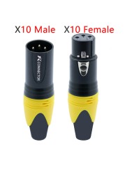 20pcs/10sets 10pcs 3 Pin XLR Female Jack + 10pcs Male Plug Professional 3 Pole XLR Socket Plug Microphone Connector Wholesale