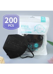 20-200pcs 5 Layers FFP2 Adult Mask Black KN95 Fabric Mascarillas Approved Mouth Face FPP2 Mask KN95 Respirator Filter ffp2fan