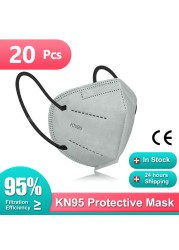 CE ffp2mascarillas KN95 FPP2 أقنعة الوجه القابلة للتنفس 5 طبقة قابلة لإعادة الاستخدام FFP2 التنفس غطاء للفم fp2 Masque