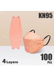 Fish Mask FFP2 4 Layer KN95 Face Masks FFP2 Mascarillas FPP2 Europe Approved ffp2fan Morandi Color Adult FFP Mask 2 10-100pcs