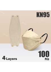 Fish Mask FFP2 4 Layer KN95 Face Masks FFP2 Mascarillas FPP2 Europe Approved ffp2fan Morandi Color Adult FFP Mask 2 10-100pcs