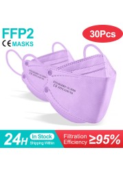 10-100 قطعة FFP2 قناع KN95 قناع السمك الكبار Mascarillas ffp2reuse zable واقية تنفس تصفية ffp2fan شهادة fpp2fan