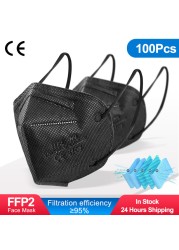 10-200pcs FFP2 Mask Respirator KN95 Mascarilla Fpp2 homology ada 5 Ply Mascarillas FP2 Black Masks Adult Face Dust Protection FFP3