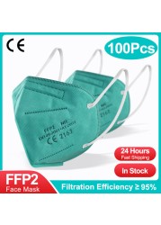 5 Layers Adult Multicolor Synthetic Fabric Face Mask KN95 Fpp2 Mascarilla Certified KN95 Mouth Mask Reusable ffp2fan CE ffp3