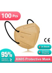 قناع التنفس KN95 Mascarillas ffp2mascarillas المعتمدة FFP2 قناع 5 طبقات قابلة لإعادة الاستخدام أقنعة الوجه FPP2 Mascarillas FP2 أسود KN 95 ffp3