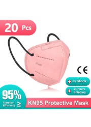 Adult KN95 Masks 5 Layers FFP2 Mascarillas FPP2 homology ada Colores ffp2mascherine 10-100pcs FFP 2 Respirator Mask KN 95