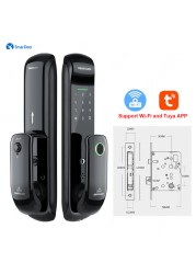 Tuya Lock Smart Smart Door Lock With Biometric Fingerprint Wifi Lock With Fingerprint/Password/RFID Card/Key/APP Unlock