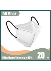 5D face mask KN95 health mask FFP2 ce approved fp2 masks kn 95 black mascara mask ffp3